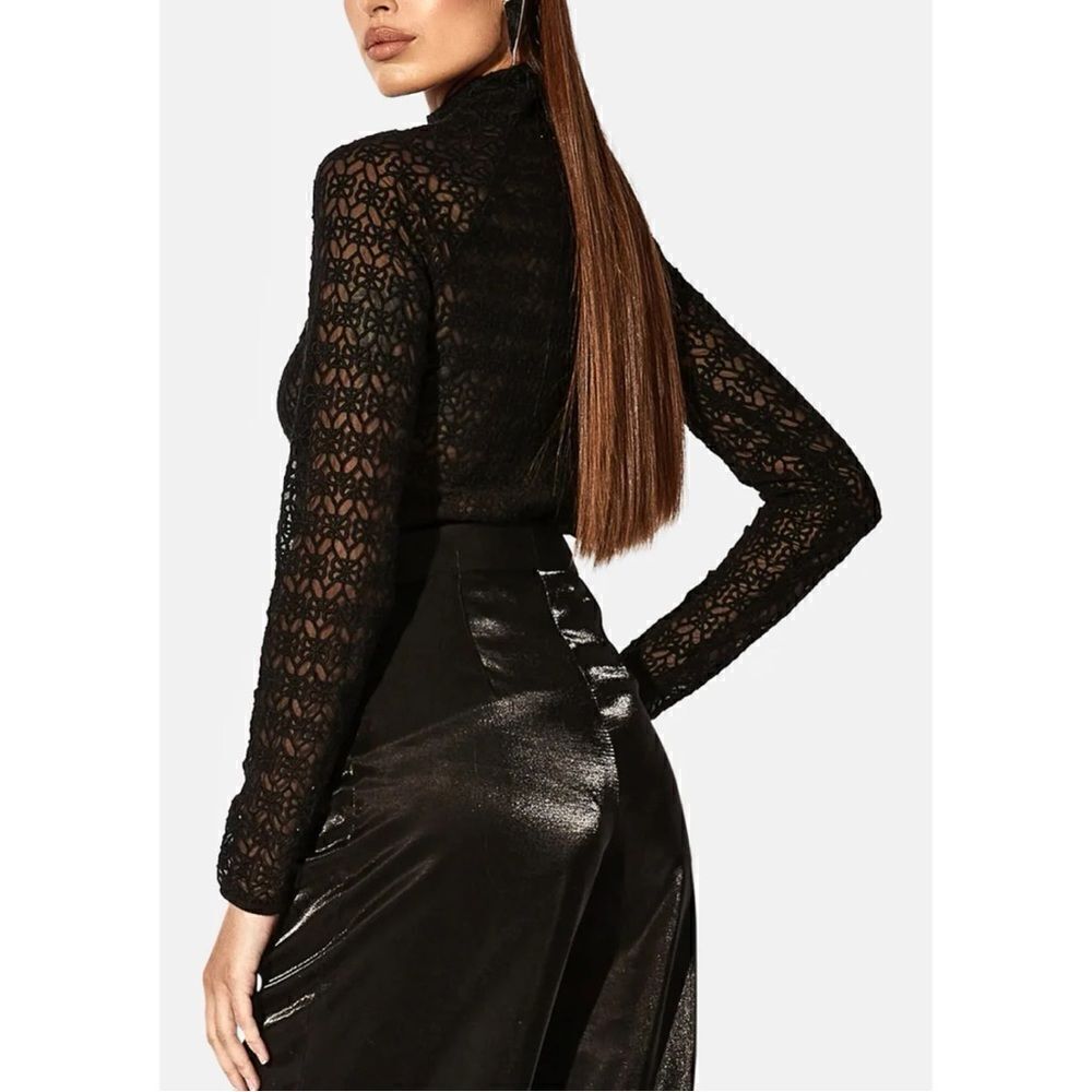 RtA Embroidered Mesh Mock Neck Long Sleeve Black Blouse Top Sz 10 NWT - Picture 2 of 9